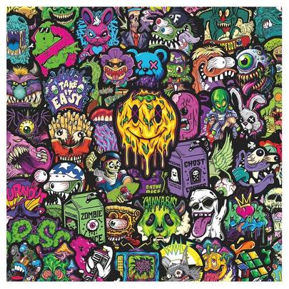 55Pcs Gothic Style Ghost Face Skull Creative Stickers Notebook Journal Mug Decor Decals