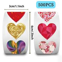 New Style Shiny Heart Series Roll Stickers (500 Pcs/Roll) - Sparkly Waterproof Decor For Phone Cases, Cups, Crafts & Gifts - 500PCS/Roll - View 7