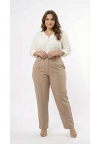 Plus Size Tailored Dress Pants - Beis - Ver 5
