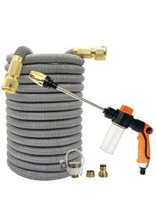 Expandable Garden Hose, Retractable Design, With Long Handle Foam Gun, Multi-Mode, Gardening Tool - C - View 1