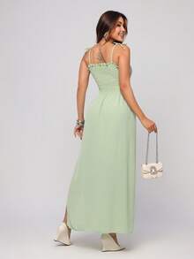 Women's Long Dress With Slit And Elasticated Bust - Affordable And Elegant - Xanh nước biển - Xem 7
