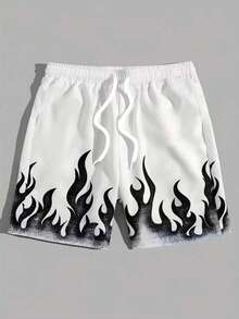男士时尚3D印花沙滩短裤，火焰图案印花运动沙滩短裤，夏季舒适休闲装 - 彩色 - 查看 5