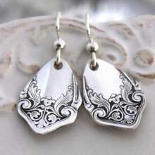 Spoon Shaped Earrings, Vintage Jewelry, Commemorative Gift - Silver - View 1