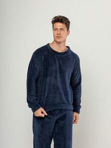 Men's Ultrasoft Long Fleece Pajamas For Cold Winter - Navy Blue - View 4