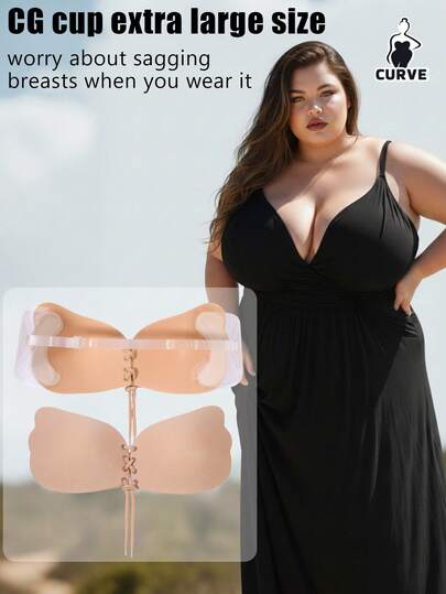 C-F컵 플러스 사이즈 스트랩리스 투명 브라 패드, 처짐 방지 리프트 및 커버리지, 플러스 사이즈 수영복 및 등 없는 의상에 적합, 이음새 없는 통기성 실리콘 패드, 섹시한 풀 파티 필수품, 하루 종일 편안한 곡선 밀착