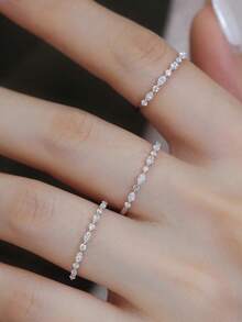 1pc Unique Shiny Horse Eye Shaped Round Moissanite 925 Sterling Silver Luxury Engagement Ring, Promise Ring, Anniversary Ring, Women's Jewelry Gift, Valentine's Day Gift - Silver - View 5