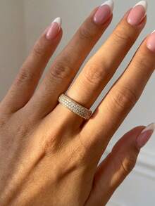 Stylever 1pc Square Ring Inlaid With Micro Diamond Zirconia, 925 Sterling Silver Jewelry, Elegant Jewelry Gift For Women, Teacher Summer Ring - Gold - View 4