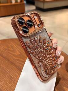 1件時尚高級電鍍3D水鑽鹿造型個性化防摔手機保護殼，適用於Apple 17 18Pro Max 16 15 14 13 12 11系列 - 橘色 - 查看 2