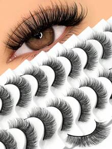 GROINNEYA 10 Pairs Wispy Fluffy Faux Mink Eyelashes Volume Cat Eye Lashes Winged End Eye Elongated Eyelashes Natural Look Fake Lashes Soft Band Full Strip Lashes,Beginner-Friendly For Daily And Party Makeup Use - View 1