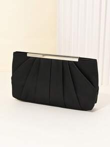 1pc Women's Elegant Formal Party Clutch Bag, Pleated Design Bridesmaid Wedding Party Clutch, Metal Chain Textured Formal Clutch Suitable For Gala, Carnival, Music Festival, Evening Banquet - Black - View 4