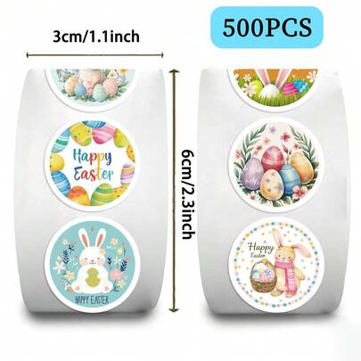 500 piezas/rollo Pegatinas de huevos de Pascua y conejos de Pascua Juanjuan - Decoración impermeable de PVC para notas, sobres y decoración festiva