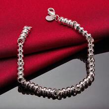 925 Sterling Silver Plated Bamboo Joint Chain Bracelet For Women Man Wedding Engagement Party Fashion Jewelry - Silver - View 3