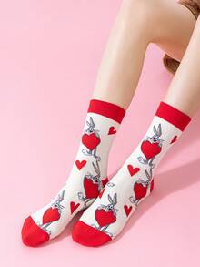 Noctvar OBM Sleepwear X LOONEY TUNES 1 đôi tất nữ cao đến bắp chân họa tiết thỏ và vẹt mào, thiết kế hình trái tim hoạt hình dễ thương, họa tiết thỏ thời trang, thoáng khí và thấm hút mồ hôi, tất cổ cao thể thao thường ngày, thích hợp làm quà tặng hoặc mặc hàng ngày cho học sinh/người lớn, unisex. - Nhiều màu - Xem 10