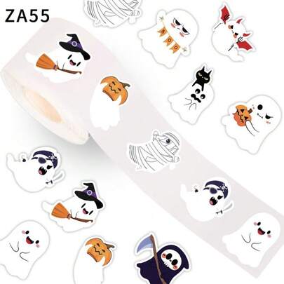 500 Pieces/Roll Halloween Ghost Holiday Stickers - Adhesive Labels For Candy Gifts & Festive Treats