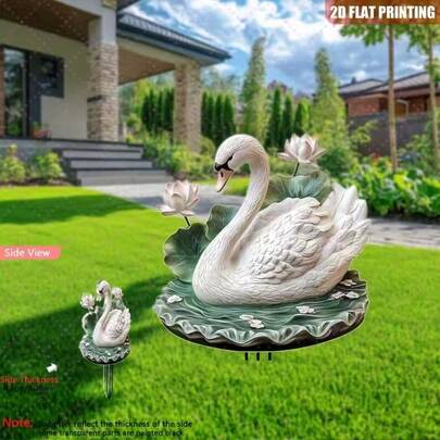 2D Flat Boho Swan & Lotus Acrylic Garden Sign - 11.8X8.2 Inches Weather-Resistant Outdoor Decor, Featuring Vibrant 2D Flat Prints, Ideal For Lawn, Easter, Birthday, Graduation And Holidays - Perfect Gift For Garden Decor, Planters