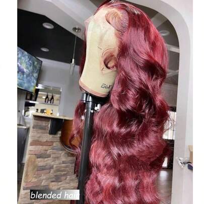 13x4 Body Wave Lace Front Wigs Human Blended Hair For Women 180 Density HD Lace Front Human Blended Hair Wig Pre Plucked Brazilia Water Wave Lace Frontal Wig Human Blended Hair With Baby Hair Natural Color 10-36inch 99J Burgundy