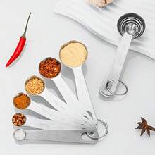 6pcs Stainless Steel Measuring Spoon Set, Heavy Duty Dry & Wet Ingredient Measuring Spoons With Metric & Imperial Scales, Stackable Kitchen Tool Set For Liquid, Solid & Powder, With Hanging Hook - Kitchen Gadgets - Measuring Spoon - View 1