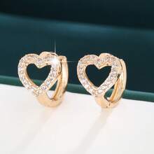 2pcs Women's Zirconia Earrings, Minimalist Fashion Heart Shaped Earrings, Daily Wear & Holiday Gift Accessories - Earrings - View 6