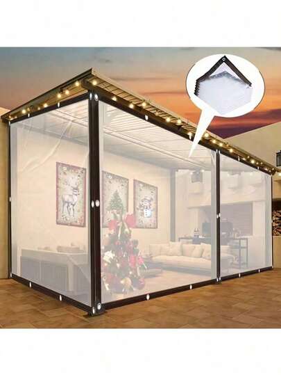 1片透明防水篷布，带缆绳环，高清可视性[防水篷布] - PE户外覆盖物，带孔眼、绳索和绑带，加固扣眼和防撕裂拉绳，防水防紫外线，适用于庭院、泳池围栏、户外、花园、露台、植物、温室、露营