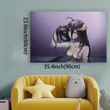 Framed Japanese Anime Overlord Albedo Poster - Elegant Female Overlord Canvas Wall Art Print With Wrap-Around Frame, Dark Purple Background - Perfect For Home, Office, Anime Decor - Ideal Graduation Gift For Anime Fans, Anime Wall Art, Home Decoration - Đã đóng khung - Xem 3