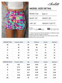 Acelitt Women's Plaid & Leopard Print High Waist Straight Leg Slit Casual Shorts, Suitable For Beach & Holiday - Multicolor - View 5