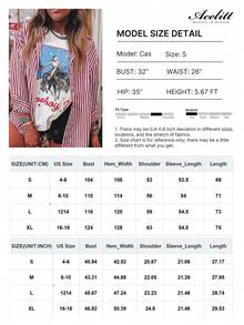 Acelitt 女士条纹撞色印花贴花侧缝宽松西式翻领衬衫，适合春秋季穿着 - 紅白色 - 查看 4