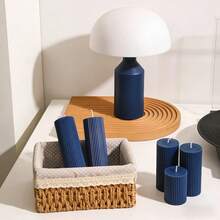 1pc Vintage Style Deep Blue Cylindrical Scented Candle - 1.97" Diameter | Suitable For Meditation And Lighting | Decorative Candle Set | Photography Prop | For Home Decor, Indoor/Outdoor Use, Patio And Office Desk | Fragrant Candle - Dark Blue - View 8
