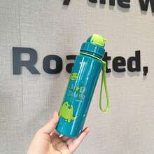 1pc 550ml Cute Cartoon Print Water Bottle With Straw, Leak-Proof, Easy To Clean, With Handle, Suitable For School, Commuting, Outdoor Activities, Picnic, Camping, Sports, Office, Picnic, Camping, Travel, Holiday Gift, Birthday Gift, Anniversary Gift, Back To School Gift - Multicolor - View 8