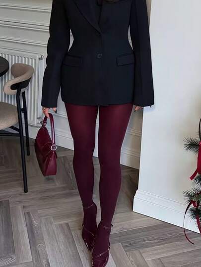 Women's Wine Red Matte Velvet Leggings - High Elasticity Retro-Fitted Full-Length Pants For Parties, Gatherings, And Year-Round Wear - Elegantly Comfortable Elastic Tight Fit Leggings