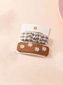 2pcs/Set Fabric Floral Embroidered Hair Clips, Sweet & Cute Girl Bangs BB Clips, Water Drop Shaped Hairpins - Multicolor - View 10