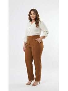 Plus Size Tailored Dress Pants - Camel - Ver 4