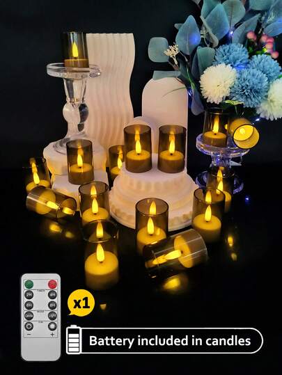 Bộ 6/12/24 nến LED nhấp nháy không lửa có điều khiển từ xa/hẹn giờ, nến ước nguyện LED chạy bằng pin, nến cốc nhỏ dùng để trang trí bàn ăn, thích hợp cho Giáng sinh, Halloween, Ngày Valentine, bàn ăn, trang trí phòng, cầu hôn, đám cưới, tiệc tùng, quà tặng.