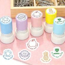 1/5pcs German Teacher Back To School Stamps, Muted Fruit Pattern Series Pre-Inked Stamps, Classroom Quick Feedback Stamps, Office Stationery Encouragement Tool, Back To School Teacher Stamps, Back To School Supplies, Teacher Gifts - A - View 4