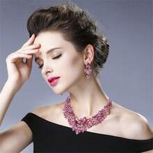 European And American Fashion Elegant Purple Crystal Necklace, Earrings, Exaggerated Choker Jewelry Set - Multicolor - View 11