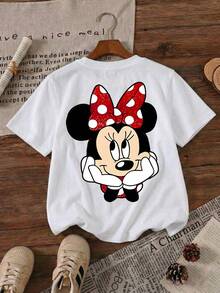 Disney Minnie Mouse Cute Face Portrait Red Polka Dot Bow Printed Pattern T-Shirts For Girls - Children's Clothing Design Short-Sleeved Casual And Cute Style Comfortable And Casual Wear All Year Round Suitable For Parties And Play Machine Washable Gift Children's Clothing Girls' Short-Sleeved Shirts - trắng - Xem 2