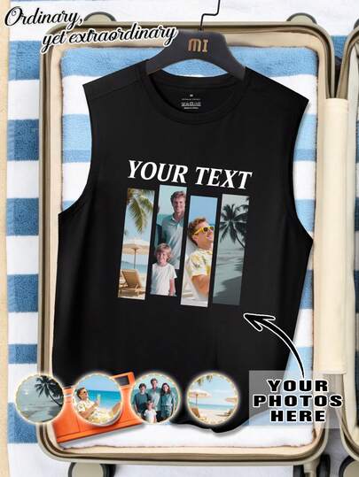 Customized Men's Loose, Breathable, Lightweight, Comfortable Tank Top, Men's Vest, Spring/Summer, Casual, Loose, Vacation, Outdoor, Holiday, Personalized Text/Number Customization, Suitable For Couples, Pranks, Surprise Gifts, Boyfriend Style Sportswear, Basic/Street Style Ideal Gift For Boyfriend, Family, Friends Birthday, Men's Crew Neck Tank Top, Black Top, Holiday Gift, Valentine's Day/Birthday/Anniversary Photo Customized Gift For Him