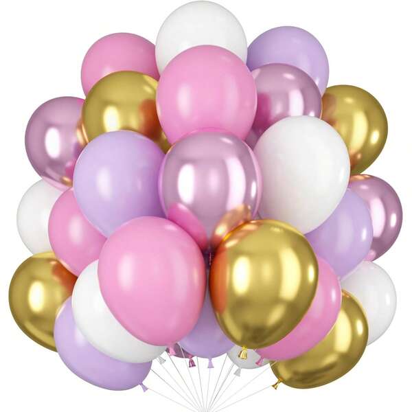 60/30/15pcs 10-Inch Purple, Pink, White, Gold Latex Balloons, Lavender, Lilac, Butterfly Themed Balloons For Birthday, Princess Party, Bridal Shower, Bachelorette, Easter Celebration Decorations