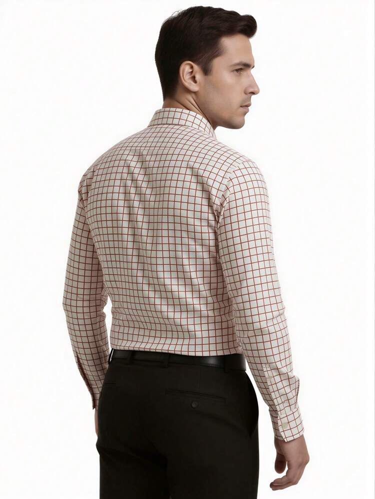 Rand paul Long-Sleeved Plaid Dress Shirt, Casual, Good Quality, Slim Fit With Elastane. - Đỏ - Xem 3