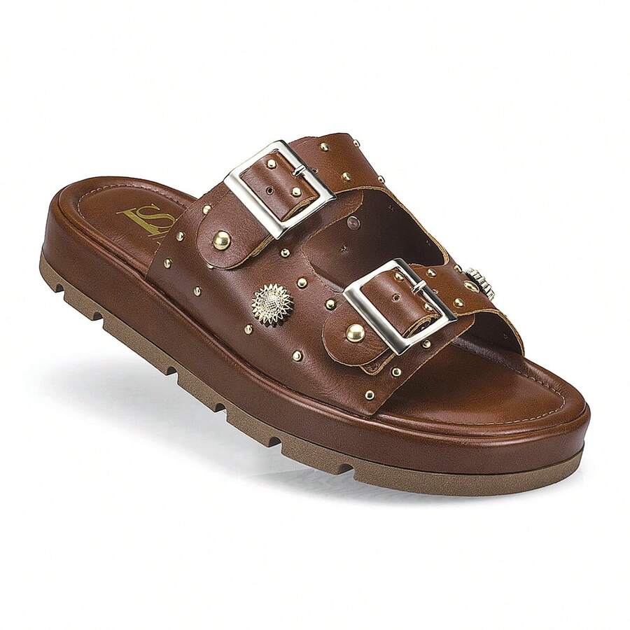 Women's Sandal, Flat Shoe, Rhinestone Papete, Fashionable, Comfortable, 052-040 - 駝色 - 查看 1