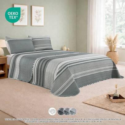 1 Juego De Colcha Boutí Liso 2-3 Piezas Estampado. 5 Estampados Diferentes Para Todas Las Estaciones -5 Medidas: Camas De 90cm, 105cm, 135cm, 150cm y 180cm-