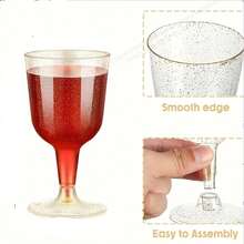 2/1pc 161.6ml Gold Glitter Champagne Cocktail Glass, Suitable For Wedding, Birthday, Bridal, Graduation Party, Reusable - Clear - View 4