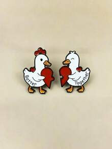 创意心形小鸭胸针，可爱卡通动物金属徽章，情侣礼物 - 白色 - 查看 1