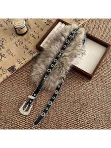 Plush Women's Wide Waist Belt, Retro Buckle Personalized Copper Tone Casual Jeans Belt, Shiny Party Accessory, All Season - Plush Belt - View 8