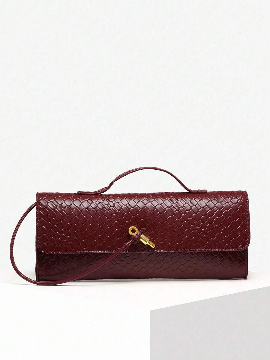 Women's Braided Textured Leather Handbag Flap Clutch Purse Top Handle Punk Hobo Bags, Women's Retro Minimalist Faux Woven Texture Angora Red Vintage Flap Lock Large Capacity Clutch Handbag, Shoulder Bag For Parties, Outings And Daily Use - Màu Đỏ Sâu - Xem 1