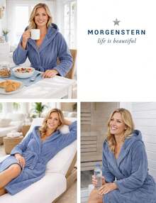 Peignoir à capuche pour femmes Morgenstern - Peignoir long en coton - Jeans bleus - Voir 6
