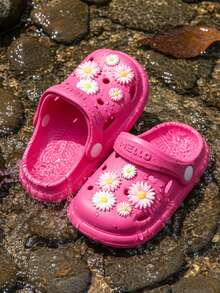 HAHABOBO New Arrival Hot Selling Children's Slippers, EVA Material, Girls' Rose Red Daisy 3D Pattern Elegant & Cute Fashion Sandals, Comfortable Lightweight Soft Flat Suitable For Indoor, Home, Outdoor, Walking, Travel, Commuting, School, Beach, All Seasons Spring Summer - Red - View 5