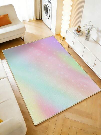 1PC Iridescent Pastel Gradient Living Room Carpet Children's Carpet Suitable For Lobby, Bedroom, Living Room, Bathroom, Kitchen, Dining Room, Office, Room Decor And Doormat, Holiday Celebration Large Rug, Plush Fabric, Soft And Comfortable Feel, Easy Maintenance, Waterproof, Anti-Slip Backing, Velvet Surface + TPR Bottom, The Thickness Of The Carpet Is 0.5mm