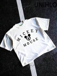 Disney UNIHLO Mickey  Print  Summer Casual Versatile Pure Cotton T-Shirt Suitable For Any Place - White - View 3