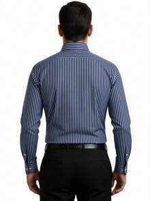 Rand paul Striped Long-Sleeved Dress Shirt With Refined Finish. - 藏蓝色 - 查看 2