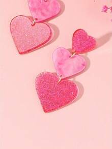 1pair Glitter Pink Heart Acrylic Earrings | Women's Valentine's Day Mother's Day Romantic Gift Jewelry - Nhiều màu - Xem 5